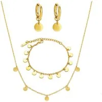 Kim Johanson Schmuckset Plättchen (Set, 3-tlg., inkl. Schmuckbox), aus Edelstahl, Kette, Armband & Fußkette, verstellbar