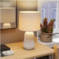 HOMCOM Tischleuchte Nachttischlampe mit Leinenschirm, Wippschalter, ohne Leuchtmittel, für Schlafzimmer Wohnzimmer, Weiß