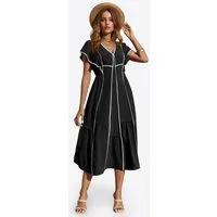 Imily Bela Maxikleid Damen Langkleid mit Rüschen im fließenden Stil (Packung, 1-tlg., 1per-Pack) kontrastfarben