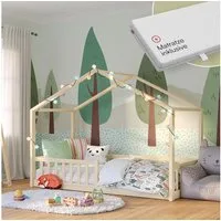 Bellabino Hausbett Kinderbett Bia mit Lattenrost (natur, mit Matratze), Bodenbett mit Rausfallschutz, verfügbar in 80x160 & 90/120/140x200 cm
