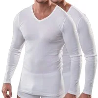 HERMKO Unterziehshirt 164680 2er Pack Herren langarm Shirt m. V-Ausschnitt Baumwolle / Modal