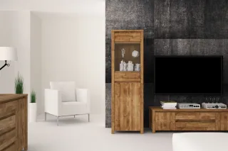Vitrine Schrank MAISON Eiche massiv 55x180x45 cm