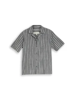 TOM TAILOR Denim - Relaxed Fit Resort Hemd mit Leinenanteil schwarz - Gr. - S