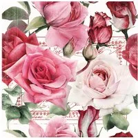 ti-flair Papierserviette, Servietten Papier 33x33cm 3-lag Rosen & Briefmarke 20 Stück Rosa / Rot