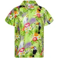 King Kameha Hawaiihemd Parrot Cockatoo Funky Hawaii-Hemd Kurzarm Front-Tasche Stylish Unisex