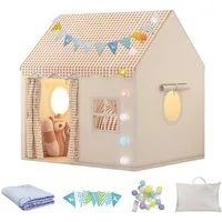 SEHAUSEU Spielzelt Kinderzelt Spielhaus mit Bodenmatte, Lichterkette und Wimpelkette