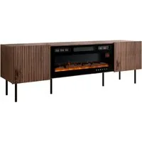 MIRJAN24 TV-Schrank Tacos 180 mit Elektrische Kamin (mit zwei Drehtüren) Schwarze Stahlfüße, Realistische LED-Flamme