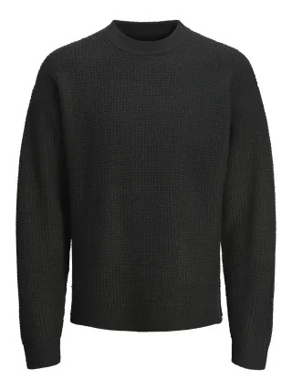 JACK&JONES - JOROLLIE WAFFLE KNIT CREW NECK black - Gr. - XXL