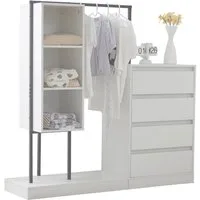 Merax Garderoben-Set mit mehrere Stauraumzonen, (Kleiderschrank, Kleiderstange und Schubladenschrank mit 4 Schublade), Kleiderschrank-Set, B140/W40/H135cm, weiß