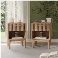 ADWOLT Nachttisch 2er Set Nachtschrank aus Holz, Nachtkommode mit Schubladen,Beistelltisch,Natur, 40 x 35 x 55 cm