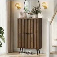 BBWL Schuhschrank Schuhschrank 60 cm versteckt freistehend MDF 2 Klappschubladen schmal Schuhschrank Rillen Design, Flur Eingangsbereich Stauraum