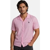 U.S. Polo Assn. Leinenhemd USTyyler Herren Leinenhemd kurzarm – Sommerhemd mit Kubakragen Leichtes Kurzarmhemd aus Leinenmix mit Knopfleiste