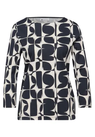 Street One - Shirt mit 3/4-Arm, U-Boot-Ausschnitt und grafischem Print blau - Gr. - 36