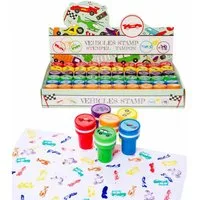 LG-Imports Stempel Kinder mit Fahrzeug Motiven im Display Stempelkissen (60-tlg)