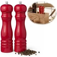 LS-LebenStil Salz-/Pfeffermühle iB Laursen Holz Salzmühle & Pfeffermühle Set Rot 21x5cm Keramikmahlwer manuell, (2 Stück), Gewürzmühle grobes Salz schwarze Pfefferkörner Chili Muskatnuss