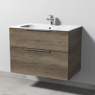 Sanipa 3way Keramik-Set Finion Keramik-Waschtisch und Unterbau mit 2 Auszügen, Eiche-Nebraska UM40037