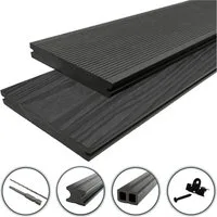 WPC Profi Terrassendielen Terrassen Komplettbausatz Anthrazit Massiv 20mm Bausatz Set 2 - 60m², (Komplettset, mit Unterkonstruktion, Clips und Schrauben)