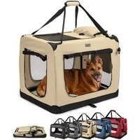 lionto Tiertransportbox stabil aus Textil, für Hunde und Katzen bis 10 kg, 50x36x34 cm, beige