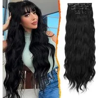 LuxusKollektion Kunsthaar-Extension Clip in Haarverlängerungen 5 Stück Welliges Haarteil Schwarz 50 cm