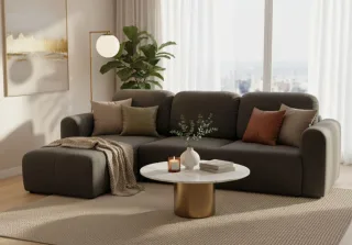 Ecksofa mit Schlaffunktion BRUSK Sofa in Stoff Kronos Dunkelgrau Ottomane Links