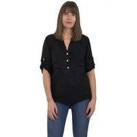malito more than fashion Schlupfbluse malito Damen Bluse mit Knopfleiste, Tunika mit ¾ Armen, Blusenshirt Bluse mit krempelbaren 3/4 Ärmeln Einheitsgröße