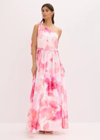 bonprix One-Shoulder-Kleid aus glänzendem Satin, weiß, Gr.34, Modern und femin: One-Shoulder-Kleid in Maxi-Länge aus glänzendem Satin mit Gürtel und Allover-Print, womit es jedes Teil zu einem Unikat macht.