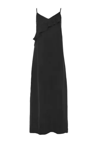 bsb - Maxikleid mit Spaghettiträgern und Volant-Detail schwarz - Gr. - M