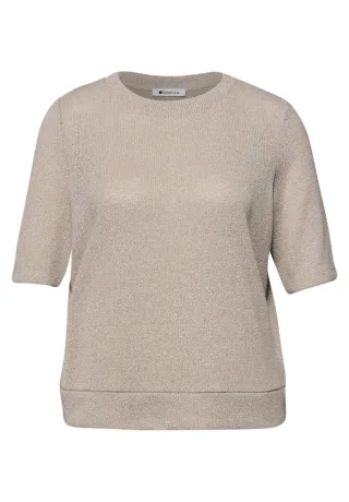 Street One - Kurzarm Shirt im schimmernden Look beige - Gr. - 36