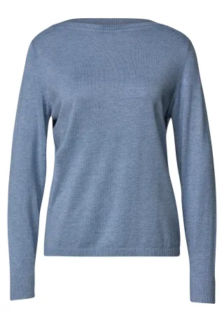 Street One - Basic Pullover mit U-Boot-Ausschnitt northern blue mel. - Gr. - 34