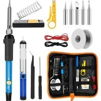 MOPUEA Lötkolben Lötkolben 15er Set mit Temperatur Einstellbar, zum Löten, Holzgravur, Heißschneiden, Brandmalerei, Lötset für Elektrische Arbeiten, 15-tlg., Elektronik Lötset für Lötarbeiten Profi Hobbybastler, mit Einstellbarer Temperatur, Ein/Aus 