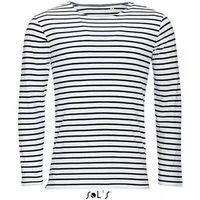 SOLS Langarmshirt Herren Longsleeve Striped T-Shirt Marine gestreift