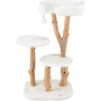 COSTWAY Kratzbaum, mit Plüschsitzfläche & 2 Plattformen & Spielball, Massivholz