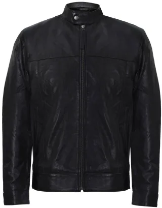 Bikerjacke aus Leder mit Stehkragen