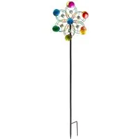 XiRRiX Deko-Windrad Wunderschönes Metall Windrad doppelt (bunt, mit Erdspieß, Ø25 cm H: 91cm), Windrad für den Garten, Gartendeko