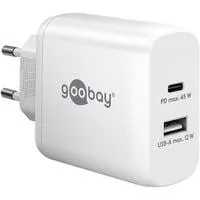 USB-C PD Dual-Schnellladegerät 45 Watt weiß, 1x USB-A, 1x USB-C PD, GaN-Technologie