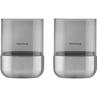 blomus Windlicht CALMA Laterne stainless steel matt glass smoke 2er Set XS 9,5cm