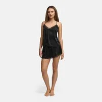 cfab Pyjamaoberteil Satin Cami Top mit Spitze-Schwarz-XL (1-tlg)