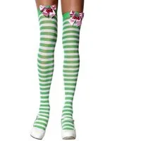 Leg Avenue Socken Grün geringelte Overknees mit Kirsch-Schleife Ringelstrümpfe mit süßen Schleifen