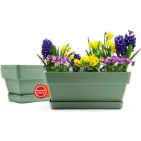 BigDean Blumenkasten 3 Stück Blumenkasten 39 cm aus bruchfestem Kunststoff in Olivgrün (Set, 3 St., Pflanzkasten + Untersetzer), Pflanzkasten, 40cm, Bruchfester Kunststoff, Indoor & Outdoor