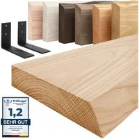 LAMO Manufaktur Wandregal Holz Baumkante Regal Farbe: Natur mit schwarzem Basic 40 cm, Komplett-Set, 40mm stake Massivholzplatte