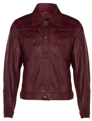 Trucker Slim Fit Lederhemd-Jeansjacke