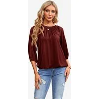 Imily Bela T-Shirt Damen 3/4-Ärmel Plissierte Bluse (Packung, 1-tlg., 1per-Pack) Rundhals