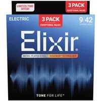 Elixir Saiten, 16566 Nanoweb Electric 09-42 - 3 Pack - E-Gitarrensaiten