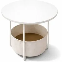 relaxdays Beistelltisch Runder Beistelltisch mit Korb, Naturbeige-Cremeweiß
