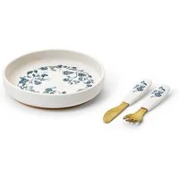 Elodie Kindergeschirr-Set Teller und Besteck, 3 Teile - Garden Leo Toile Ø17 cm mit Saugring (3-tlg), 1 Personen, Silikon