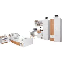Ticaa Jugendzimmer-Set Lori, (Set, 6-tlg., Bett, Schrank, Schreibtisch, Standregal, Wandregal, Nachttisch), Bett + Schrank + Schreibtisch + Standregal + Wandregal + Nachttisch