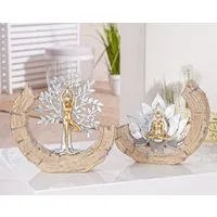 GILDE Skulptur Yoga Skulpturen Set Namaste – Baum & Lotus, Gold & Silber Akzente (2 St)