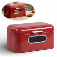 LS-LebenStil Brotkasten Vintage Brotbox 30cm Metall mit Deckel Retro Brot Aufbewahrung, Metall, (Klapp-Deckel Küche Aufbewahrungskorb mit Holz Griff, 1-tlg., Aufbewahrungsbox Nostalgie Brotkorb zum Frischhalten)