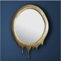 FINEBUY Wandspiegel Flurspiegel Oval Metall 50x71 cm Spiegel Flur Hängespiegel FB103300 (Dekospiegel Wand Oval, Gold Metall 50x71 cm), Flurspiegel Garderobenspiegel, Hängespiegel Modern