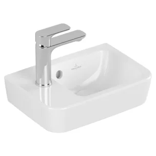 Villeroy und Boch O.novo Handwaschbecken 43423601 36x25cm, eckig, Becken rechts, mit Hahnloch, mit Überlauf, weiß